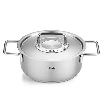 Кастрюля Fissler 24 см Pure Collection Кастрюля с крышкой из нержавеющей стали, совместимая с газовым IH, сделано в Германии, японское серебро, двуручная [Авторизованный продукт] серебряный