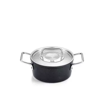 Кастрюля Fissler Double Handed Pot 18 см Adamant с крышкой из нержавеющей стали, совместимая с газовым оборудованием IH, покрытие, произведенное в Германии, черное официальное антипригарное покрытие [Японский чёрный