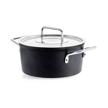 Кастрюля Fissler Double Handed Pot 20 см Adamant Stew Pot с крышкой из нержавеющей стали Gas IH Compatible PFOA Без ПФОС Безвредно для тела Сделано в Германии Японский чёрный