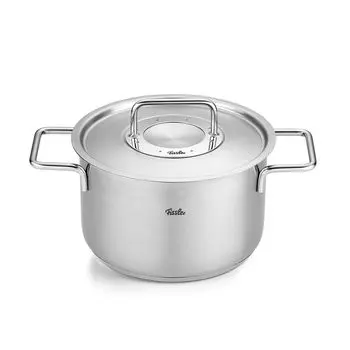 Кастрюля Fissler Pure Collection 20 см с крышкой из нержавеющей стали, совместимая с газом, произведена в Германии, японский серебряный огонь/IH [Авторизованный продукт] серебряный