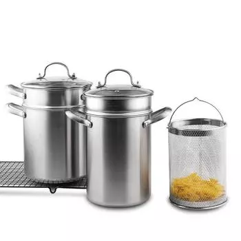 Кастрюля из нержавеющей стали для спагетти, кастрюля для спаржи, кастрюля для лапши, кастрюля для фритюра, кастрюля для варки на пару, кастрюля для бульона, многофункциональная кастрюля для варки на пару и приготовления пищи One Size