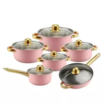 Кастрюля из нержавеющей стали с антипригарным покрытием, позолоченная ручка, двойное дно, кастрюля для супа, молочник, набор сковородок, 12 предметов оранжевый