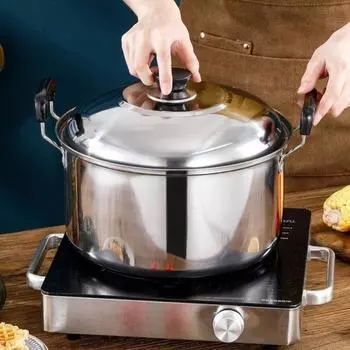 Кастрюля из нержавеющей стали с крышкой, горшок для тушения, посуда, кастрюля для общежития S