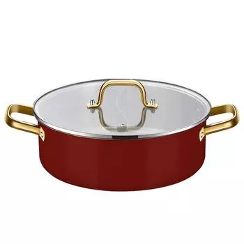 Кастрюля из нержавеющей стали с разделителем, бесшовная кастрюля, суповая кастрюля с двумя вкусами, кастрюля Шабу Шабу, индукционная посуда с крышкой из закаленного стекла, 12 дюймов красный