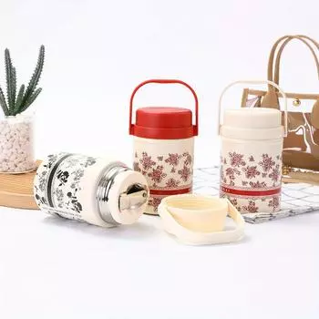 Кастрюля из нержавеющей стали с вакуумной изоляцией, банка для еды, контейнеры для ланча с дополнительной ложкой, для хранения еды в офисе, на пикнике 520ml красный