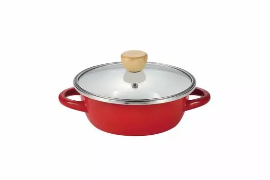 Кастрюля из жемчужного металла, красная, 16 см, эмалированная стеклянная крышка, Petit Cook HB-4875 красный