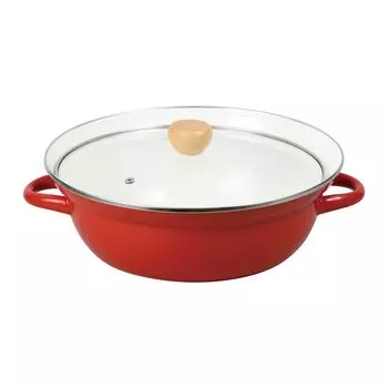 Кастрюля настольная Pearl Metal 26 см с эмалированной стеклянной крышкой, совместима с IH Only One Stage HB-6163 красный