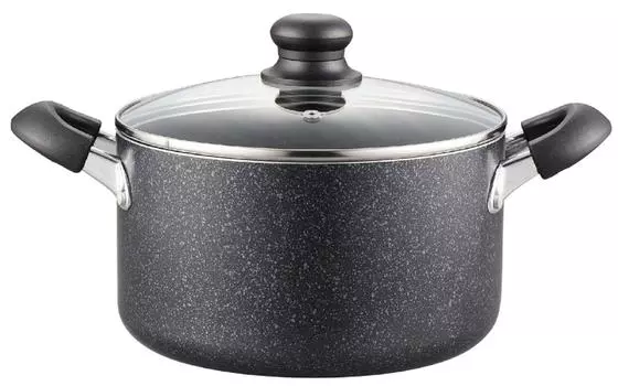 Кастрюля Pearl Metal 22 см, совместимая с IH, подходит для газовой плиты, стеклянная крышка входит в комплект, Marble Select, двуручная, HB-2725 чёрный