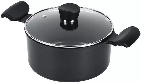 Кастрюля Pearl Metal со стеклянной крышкой 20 см. Алмазное покрытие, совместимое с IH. Castier, двуручная, HB-5999.