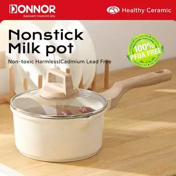 Кастрюля с антипригарным покрытием DONNOR с крышкой, маленькая кухонная кастрюля, кастрюля для соуса, кастрюля для приготовления пищи с носиком, совместимая со всеми плитами JT405 чёрный