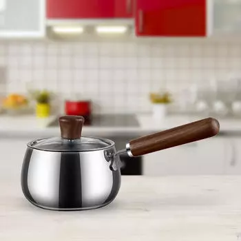 Кастрюля с антипригарным покрытием и крышкой Кастрюля из нержавеющей стали Молочная лапша Кухонная утварь Многоцелевая Wood Color