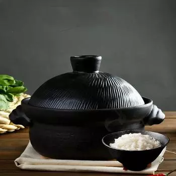 Кастрюля с двойной крышкой японская керамика керамическая земляная кастрюля суп китайский рис на пару домашняя кастрюля для тушения хот-пот чёрный