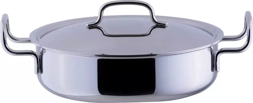 Кастрюля с двумя ручками Miyazaki Seisakusho GEO, неглубокая, 22 см, сделано в Японии, совместимо с IH, совместимо со всеми источниками тепла, гарантия 15 лет,