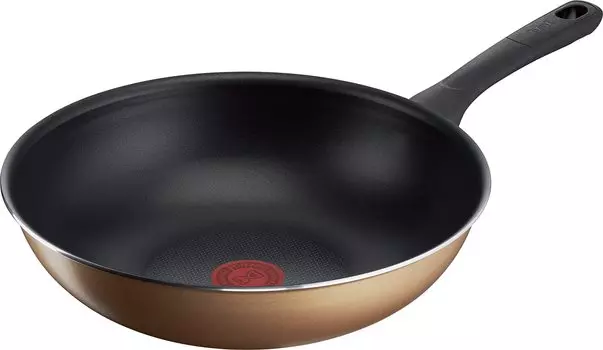 Кастрюля Tefal 28 см глубиной вок для газовой плиты без вредных веществ, таких как и Gold Wok B58619 [только онлайн] только для жарки, PFOA, антипригарное покрытие длительного действия золотой