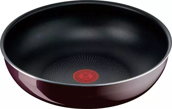 Кастрюля Tefal со съемной крышкой глубиной 28 см для газового огня без вредных веществ, таких как Neo Vintage Bordeaux Intense Wok коричневого цвета L43919 Ручка для жарки, см,