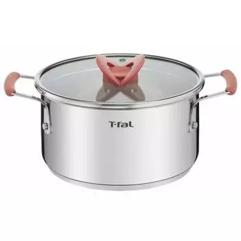 Кастрюля Tefal Two-handed 20 см IH совместима с газовым огнем, не содержит опасных веществ, таких как PFOA, 10-летняя гарантия Optispace IH Stainless Steel Stew
