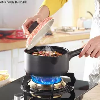 Кастрюля в японском стиле, керамическая кастрюля для молока, детская кастрюля для каши, тушеного детского питания, кастрюля 1,5 л с ручкой и крышкой, синяя