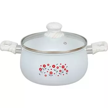 Кастрюля Wahei Freiz 20 см, керамика, обработанная эмалью, белая, Showa Retro, двухручная, IH/Gas RB-2864 белый