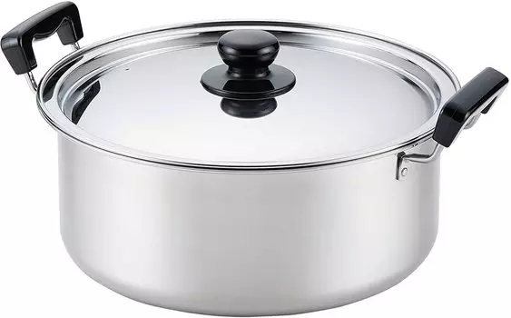 Кастрюля Yoshikawa Boiled Stainless Fire Tsubame, сделанная в Японии, SH9863, Mansai, двуручная, 28 см, 7,8 л, сталь, совместима с IH/Gas, Sanjo,