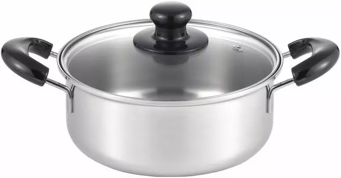 Кастрюля Yoshikawa Cook Look Basic с двумя ручками 20 см для газовых и стационарных плит, стеклянная крышка, нержавеющая сталь, Tsubame Sanjo, сделано в Японии, SJ3773 2,7 л