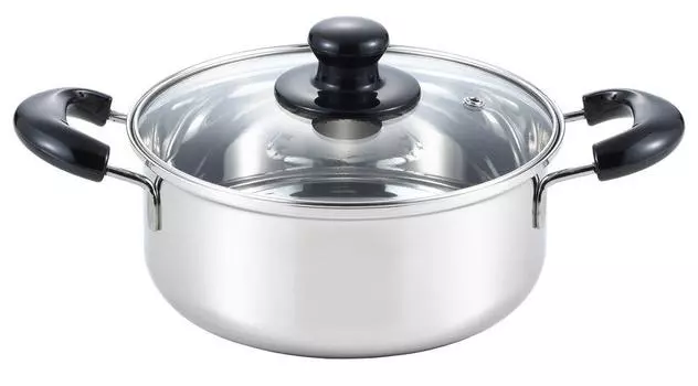 Кастрюля Yoshikawa Cook Look II с двумя ручками, 20 см, стеклянная крышка, серебристая, из нержавеющей стали, совместимая с огнем, Tsubame Sanjo, сделано в Японии, SJ2184 IH/Gas серебряный