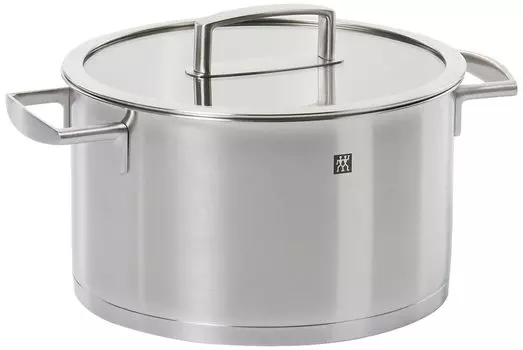 Кастрюля ZWILLING 24 см, глубокая кастрюля из нержавеющей стали, конструкция дна кастрюли, совместимая с IH, можно мыть в посудомоечной машине, продукт продается в упаковке Vitality 6 л , двуручная серебряный