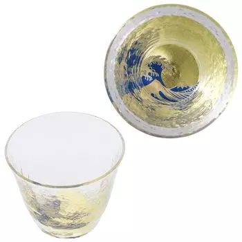 Kasyou Studio Kasho Kobo Kasho Glass Большая волна в Канагаве Хрустальная стеклянная чашка для сакэ Косметика Сделано в Японии Роскошная золотая чашка для сакэ Kanazawa Gold