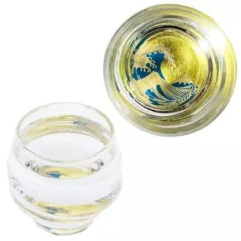 Kasyou Studio Kasho Koubou Kasho Makie Glass Большая волна в Канагаве Чашка для сакэ в форме аквариума из сусального золота в Каназаве Золотая посуда для сакэ (Кага
