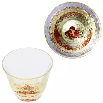 Kasyou Studio Kasho Koubou Kasho Makie Стеклянная хрустальная стеклянная чашка для сакэ с золотой рыбкой в Каназаве Золотая чашка для сакэ с листовым золотом (Kaga Makie/В коробке/Сделано в Японии/Высокий