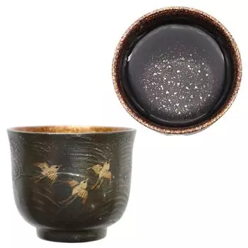 Kasyou Studio Kasho Koubou Urushi Health Cup Wave Chidori серебряная грушевидная отделка обработка чашка Inochi сакэ в качестве Kaga makie (Деревянная основа, банка, / 50мл)