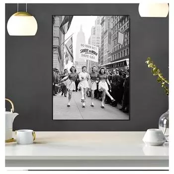 Катайтесь на коньках на работу, экономьте бензин, черно-белая картина на холсте, настенное искусство, ретро-постер, домашний декор, винтажные фотографии 1940-х годов, принты 21cm30cm NoFrame