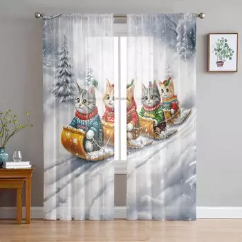 Катание на лыжах во время Рождества и зимы Шторы для гостиной, спальни, украшения дома, оконные вуали, тюль, занавески, портьеры W135 x H114cm