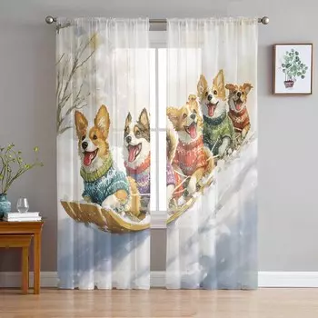 Катание на лыжах во время Рождества и зимы Шторы для гостиной, спальни, украшения дома, оконные вуали, тюль, занавески, портьеры W135 x H114cm