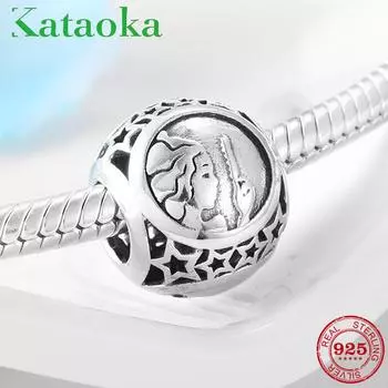 KATAOKA, настоящие бусины из стерлингового серебра 925 пробы, аксессуары в виде Девы, 12 созвездий, подходят к оригинальному европейскому шарму зелёный