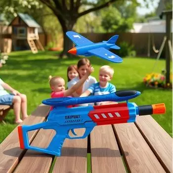Катапультный самолет-пистолет, детский уличный пенный самолет, воздушный змей, интерактивные игрушки для родителей и детей синий