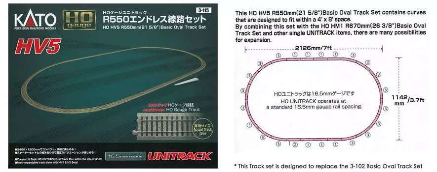 KATO KATO HO Gauge HO Unitrack R550 Endless Track Set Набор для железнодорожных моделей HV-5 3-115