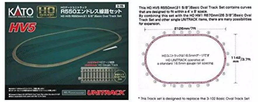 KATO USA Model Train Products HV5 UNITRACK R550mm Базовый набор овальных путей, 21 5/8