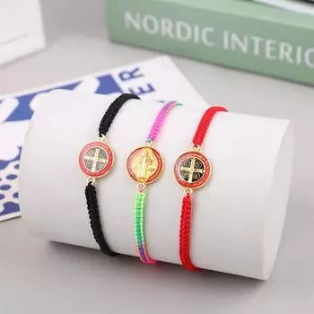 Католическая религиозная вера крест Святого Бенедикта ручной китайский узел браслет подарок чёрный