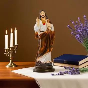 Католическая статуя Святого Сердца, 21 см, Расписанная вручную смола, Коллекционная фигурка Христа, Рождественский религиозный подарок One Size