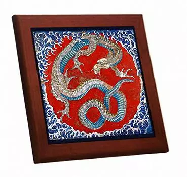 Katsushika Shinshu Obuse Higashimachi festival float ceiling painting photo tile with wooden frame x Hokusai, ``Dragon (Ukiyo-e series) (M size