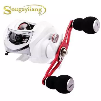 Катушка Baitcast 6,3:1, низкопрофильная катушка из углеродного волокна, 18 + 1 подшипник, двойной магнитный тормоз, рыболовная катушка Left Hand белый