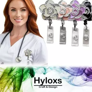 Катушка для бейджа Hyloxs для медсестры, выдвижной держатель для бейджа с изображением белой камелии, броши и значки белый