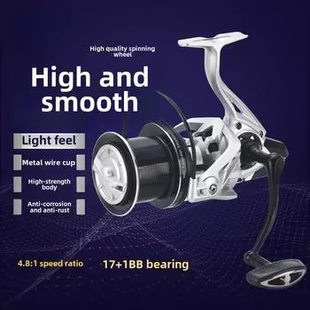 Катушка для дальнего заброса Kemalong 14000 с косым забросом для ловли с якоря и морской рыбалки. 10000 Silver Black