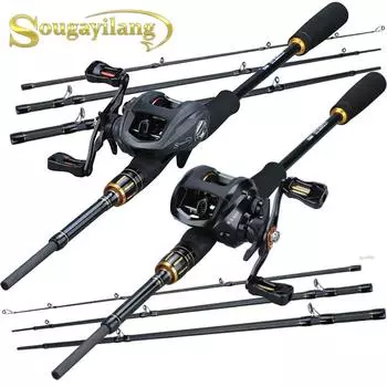 Катушка для кастинговой удочки, 4 секции, портативная дорожная удочка из углеродного волокна, 13BB, катушки для приманки 2.1M Rod&Reel Left Hand чёрный/красный