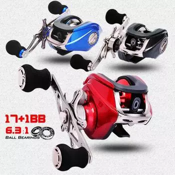 Катушка для приманки 17 + 1BB 6,3:1, гладкая, левая и правая, магнитная тормозная катушка, колесо для ловли окуня Left Hand чёрный