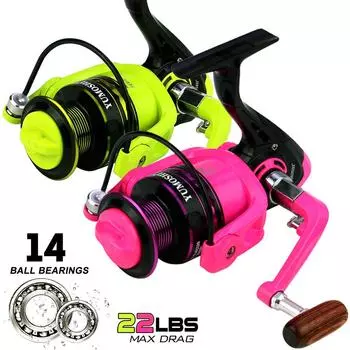 Катушка для спиннинга 2024 Ultra Light 14BB 5.2:Катушка для дальнего заброса с 1 передаточным числом и алюминиевой шпулей с максимальным сопротивлением 10 кг для ловли окуня в пресной и соленой воде 2000 Series жёлтый