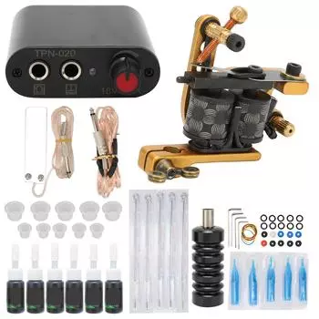 Катушка для татуировки с блоком питания, клип-шнуром, педалью, чернилами для практики татуировки, набором для начинающих US Plug