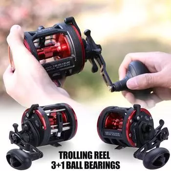 Катушка для троллинга, круглая катушка для приманки, графитовый корпус, большая емкость лески, барабанная катушка 3+1 BB Left красный