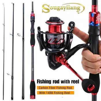 Катушка для удочки, 4 секции, удочка из углеродного волокна и 13 + 1 шарикоподшипник, спиннинговая рыболовная катушка 1.8M Rod&Reel 1000