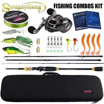 Катушка для удочки Комбинированная катушка из углеродного волокна, 4 предмета, туристическая удочка для заброса, 18 фунтов, катушка для ловли на приманку 2.1M Rod&Reel Right Hand